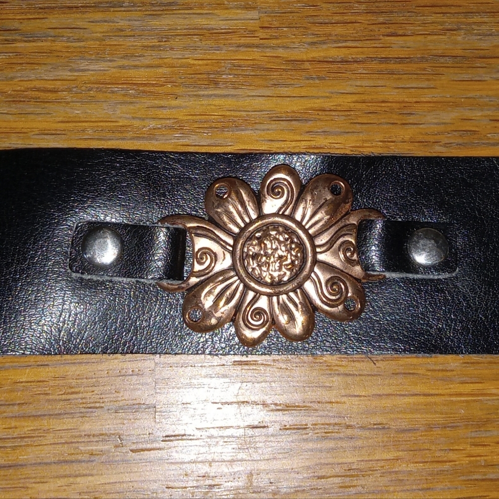 Black Cuff Bracelet with Flower
